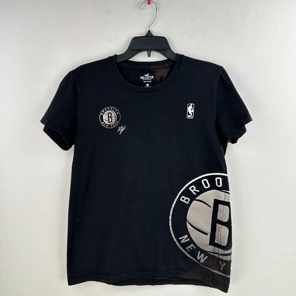 Hollister T-shirt‎ XS Mens Black Brooklyn Nets New York Basketball Bridge